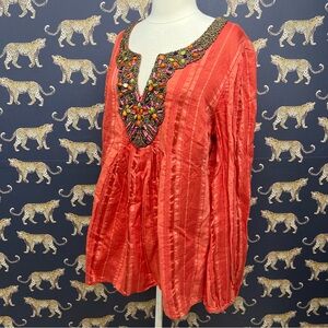 Lafayette 148 New York Beaded V-Neck Tunic Top